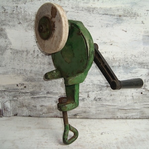 Vintage knife sharpener, Old hand crank sharpening stone, Vintage farm shop tool, Hand crank tool grinder, Hand crank grinder, Vintage gift