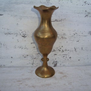 Vintage Etched Brass Vase, Boho Deco