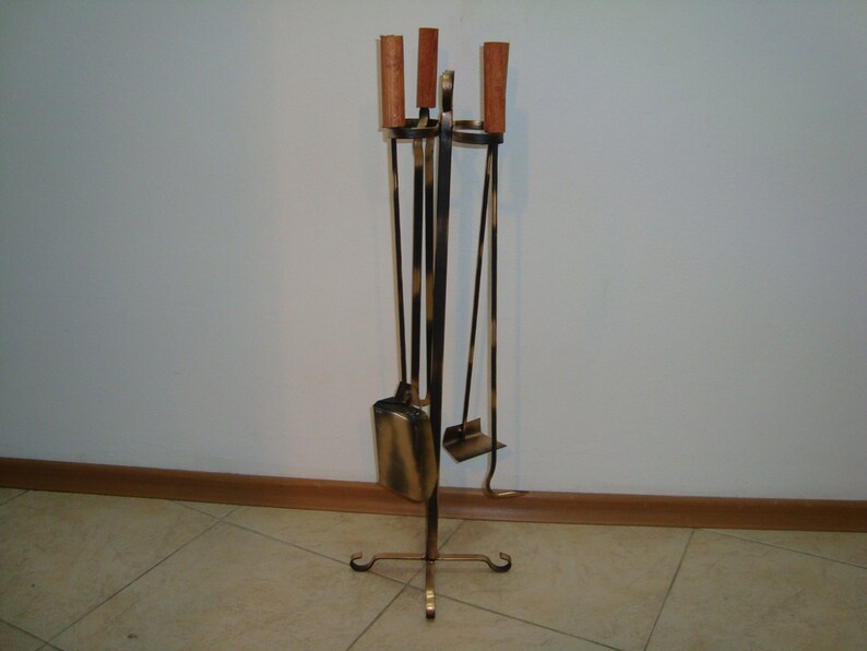 Hand Forged Wrought Iron Fireplace Tool Set Etsy