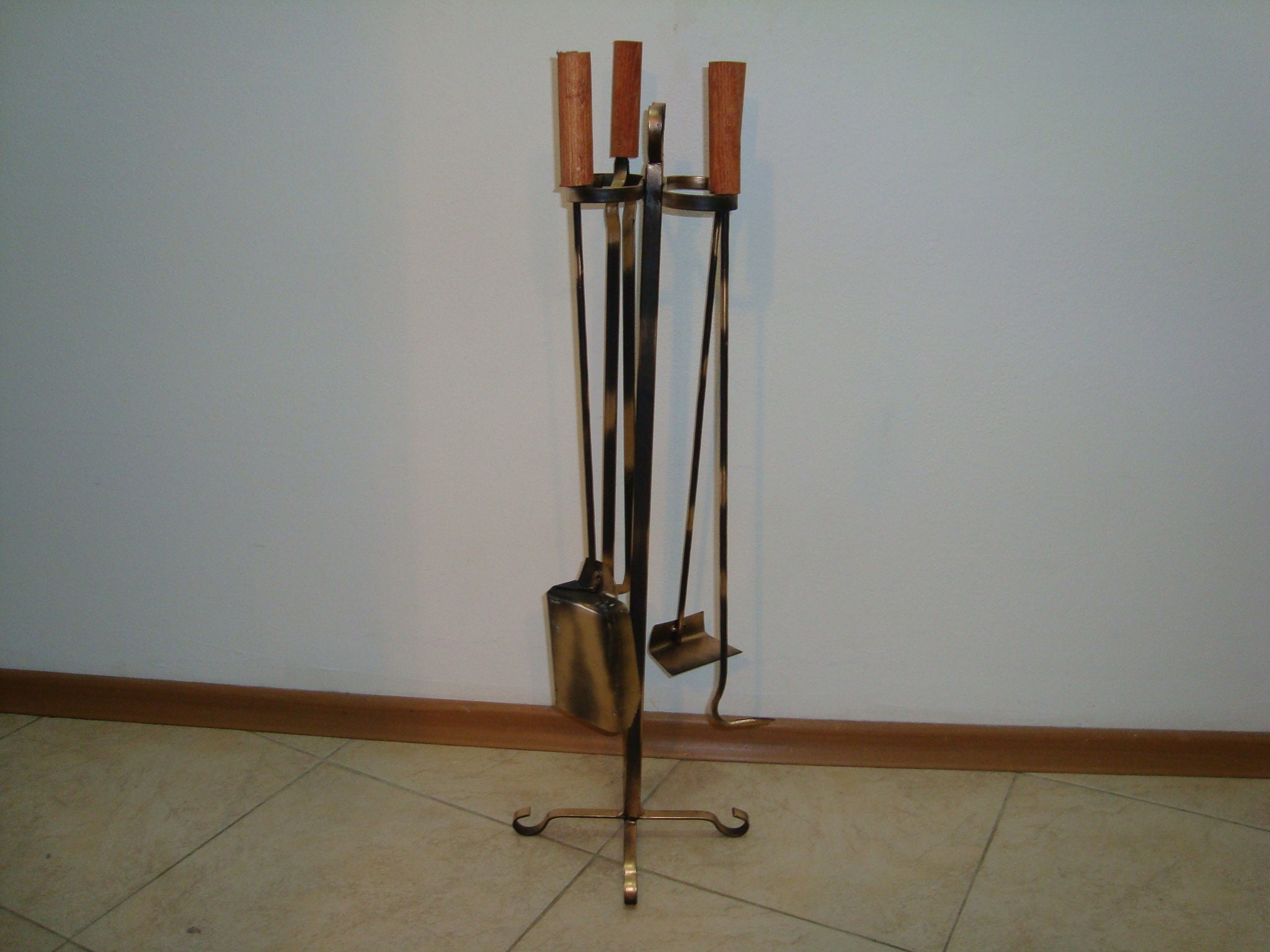Hand Forged Wrought Iron Fireplace Tool Set Etsy
