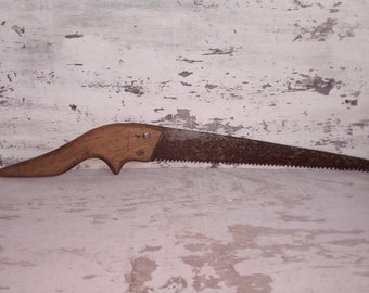 Vintage Hand Saw, Beautiful Rustic Wooden Handle Iron Saw, Primitive Garden Cutting Tool, Old Garage Repair Equipment, Cottage Decor