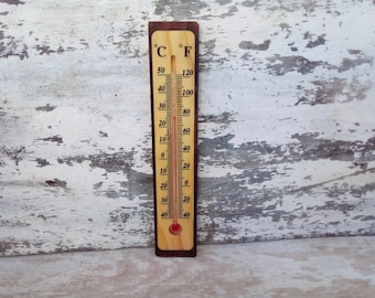 Vintage thermometer - wood old thermometer - wooden thermometer - Indoor thermometer Outdoor thermometer - Wall thermometer
