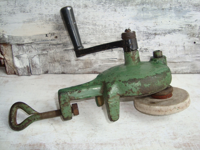 Vintage Knife Sharpener Old Hand Crank Sharpening Stone Etsy