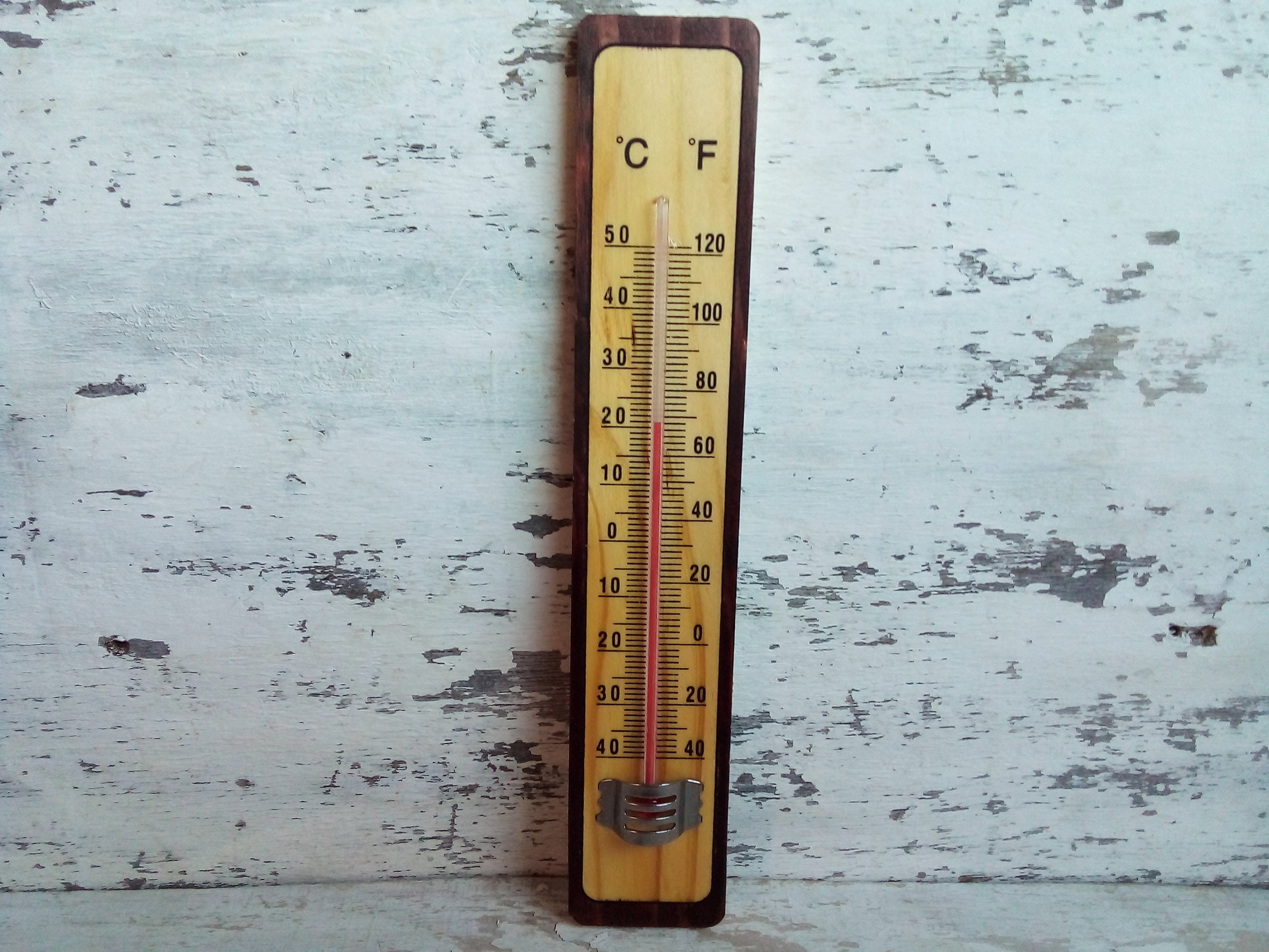 Outdoor Thermometer, Measurement is in Fahrenheit, Rustic Hickory &  Galvanized Metal Thermometer With Lichtenberg Figuring 