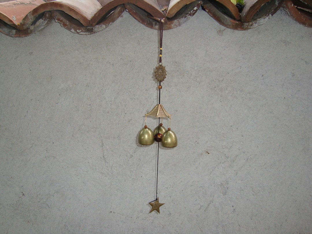 Decorazione Campana Sospesa In Metallo Vintage Con 8 Campanelli E Corda Di Canapa - Campana Feng Shui Per Porta, Giardino E Natale