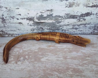 wooden crocodile, movable crocodile, wooden figurine, crocodile home deco