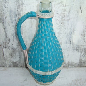 Vintage wrapped bottle, Vintage decorative wine bottle, Rustic alcohol bottle, Kitchen decor,wine glass bottle,Handmade knitted decanter.