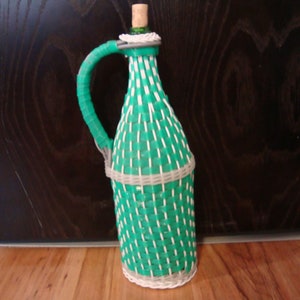 Vintage wrapped bottle, Vintage decorative wine bottle, Rustic alcohol bottle, Kitchen decor,wine glass bottle,Handmade knitted decanter.