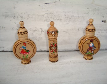 Vintage  Perfume ,Bulgarian Rose Oil Bottle Essential Oils / Hand Carved Hand Painted Wooden  / Bulgarian Rose /EU Seller