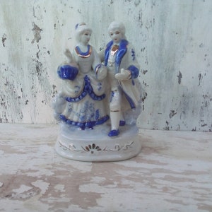 Vintage Porcelain White Blue Figurine Couple Man & Woman