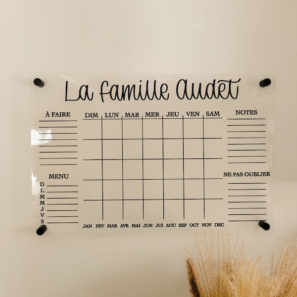 Calendrier en acrylique, réutilisable, effaçable à sec, minimaliste, accroché au mur, organisation, famille occupée, mensuel, organisé