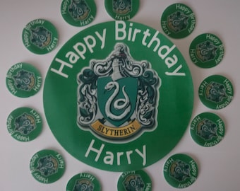 Harry Potter Hogwarts Cake Topper Slytherin Gryffindor Ravenclaw Hufflepuff Pre Cut, Wafer Paper, High Definition