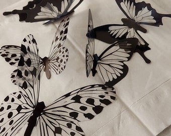 Black 12 Pcs 3D Butterflies Wall Art, Cake Dessert Decorations Home.