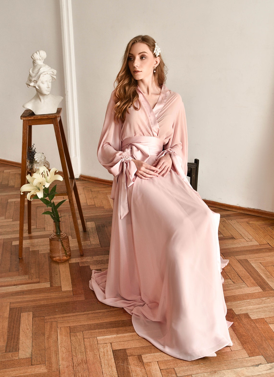 Long Blush Sheer Robe Womens Pink Robe Blush Long Robe Pink Etsy