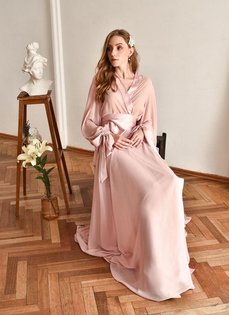 Long Blush Sheer Robe Womens Pink Robe Blush Long Robe Pink Etsy UK
