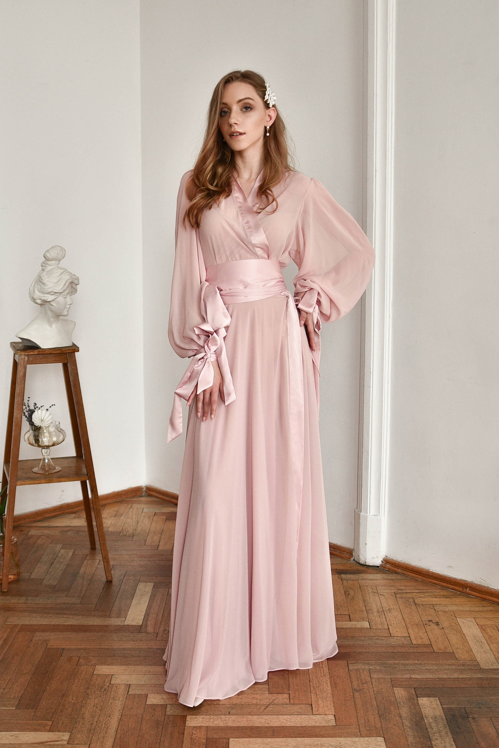 Long Blush Sheer Robe Womens Pink Robe Blush Long Robe Pink Etsy UK