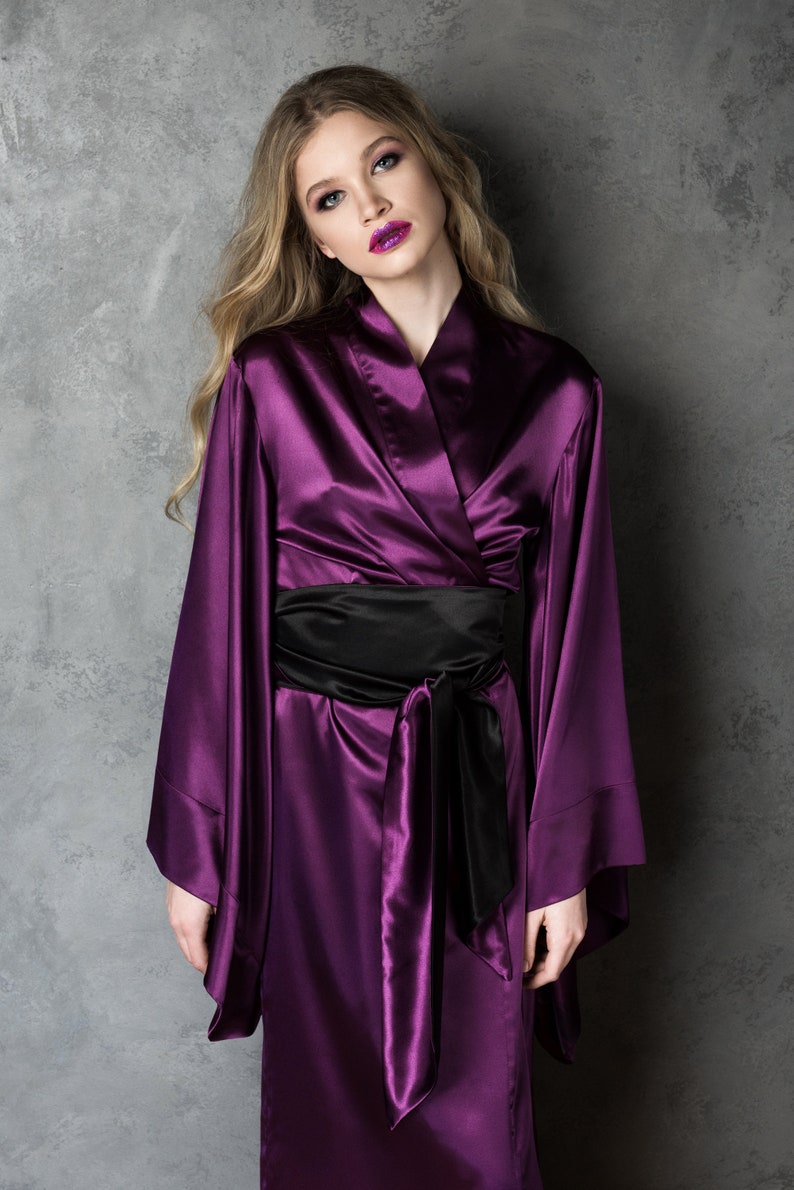 Silk kimono RobeDeep Purple KimonoDark Purple Silk | Etsy