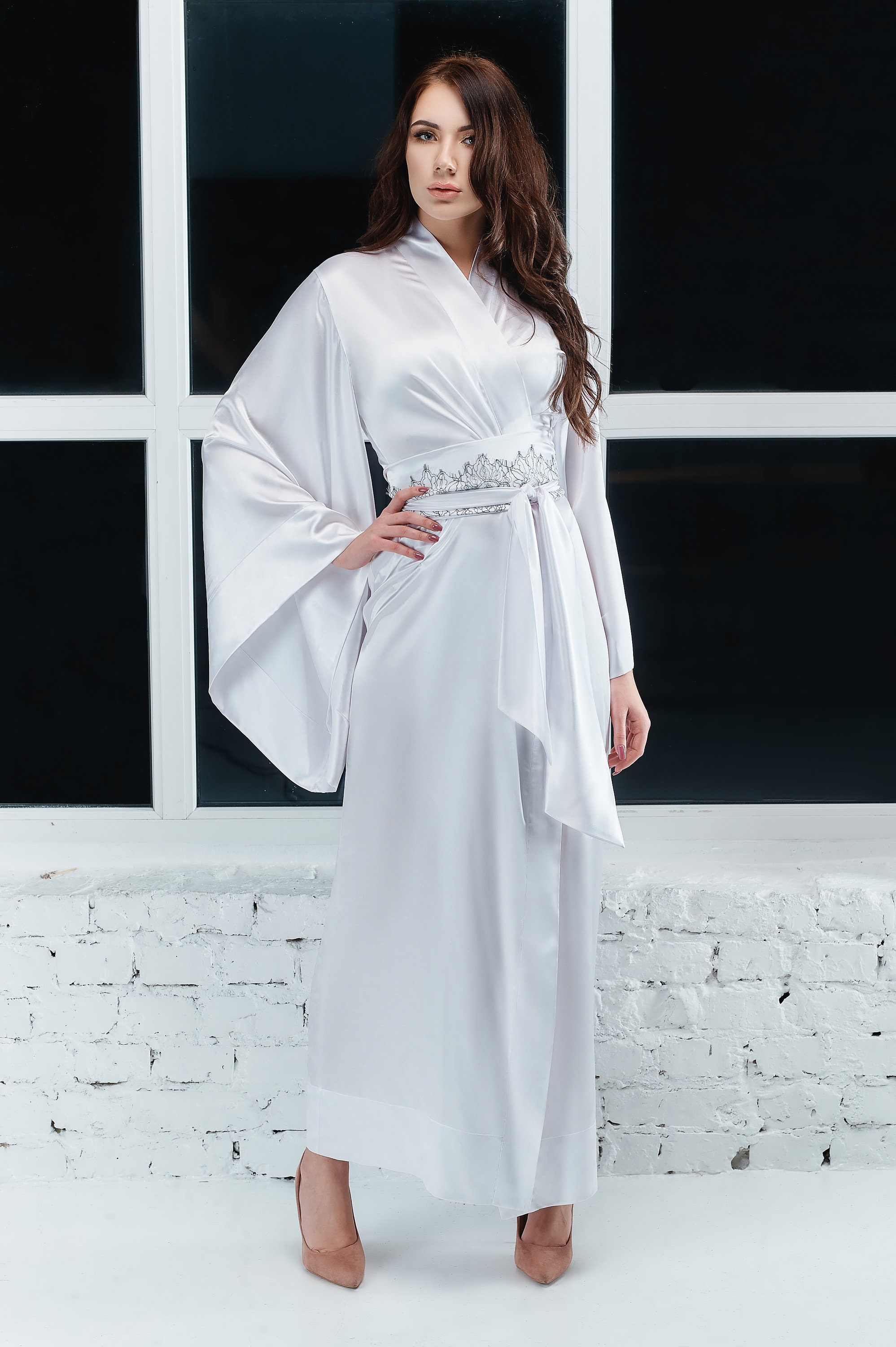 long white satin robe