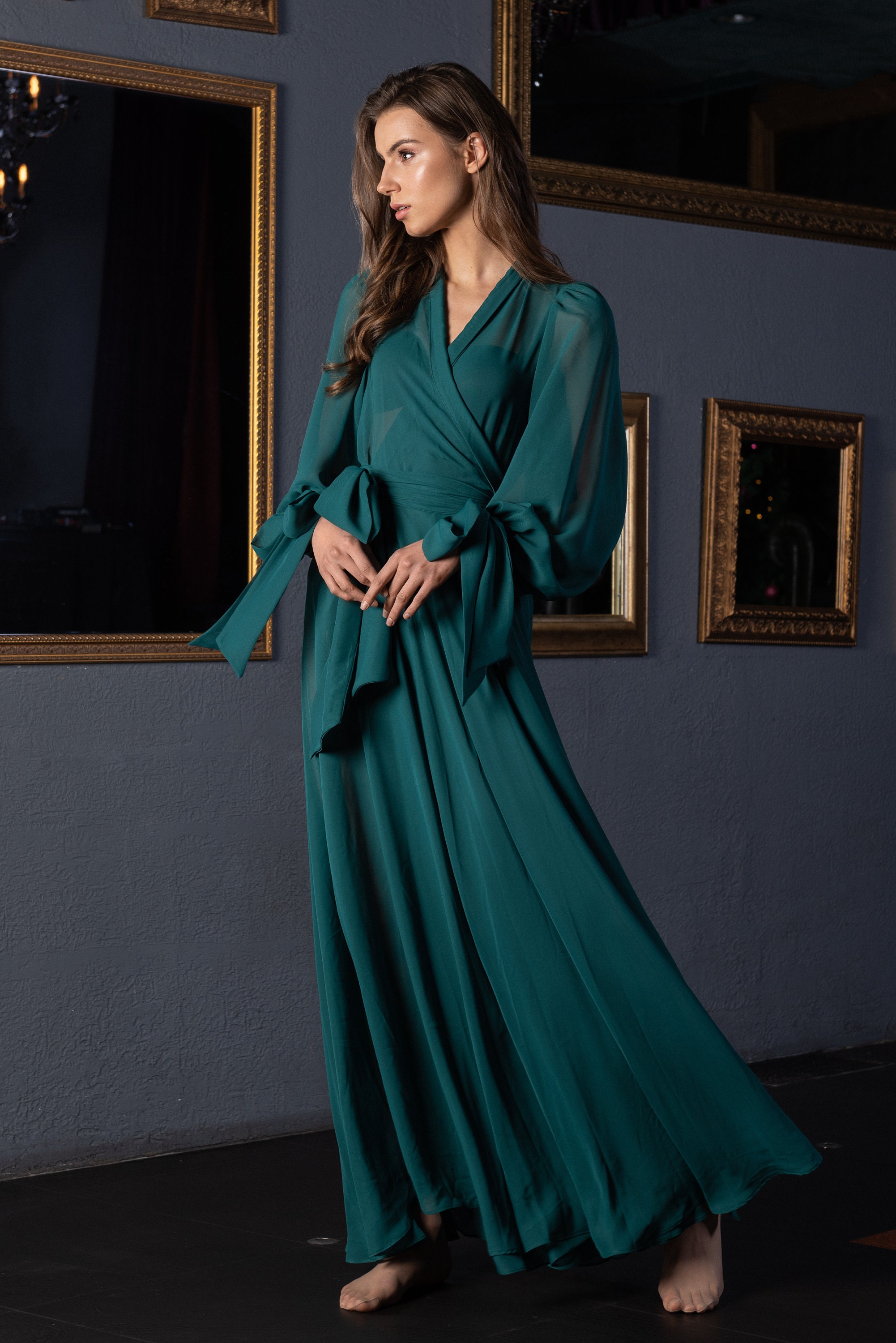 Túnica verde esmeralda mangas de globo de túnica esponja | Etsy