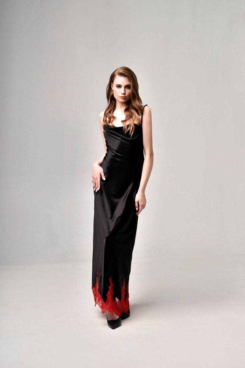 Long Black Nightgown Satin Slip Silk Slipblack Slip Etsy UK