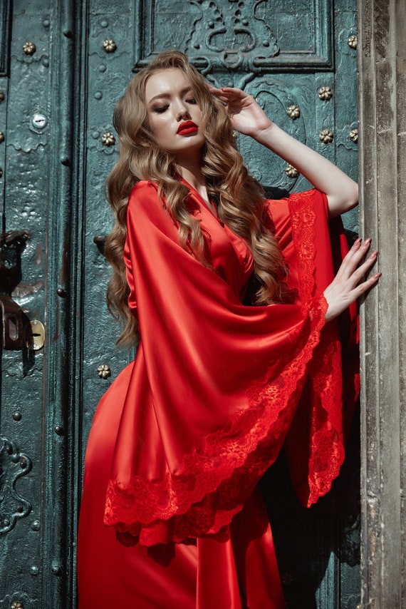 long red kimono robe