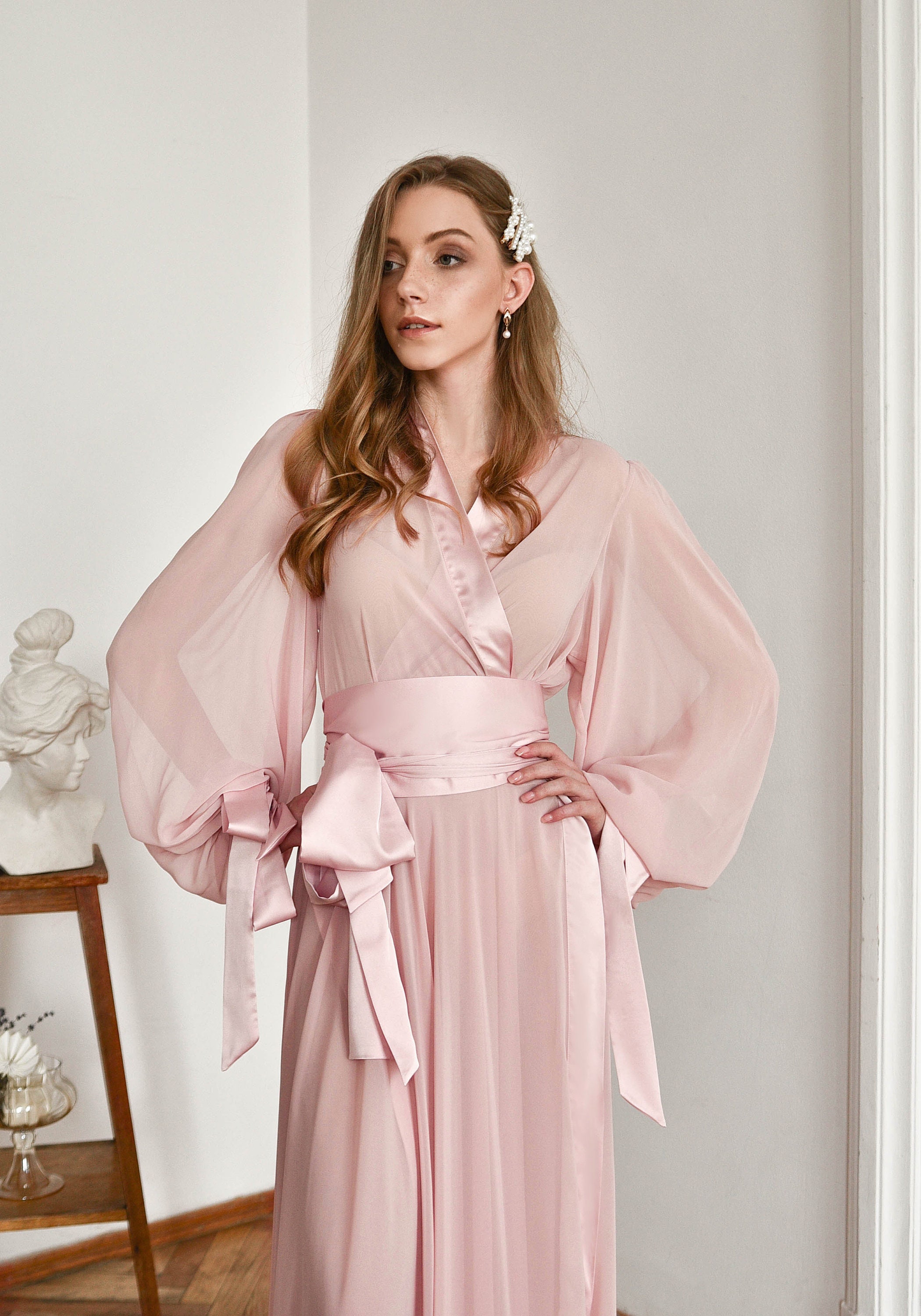 long pink mesh robe