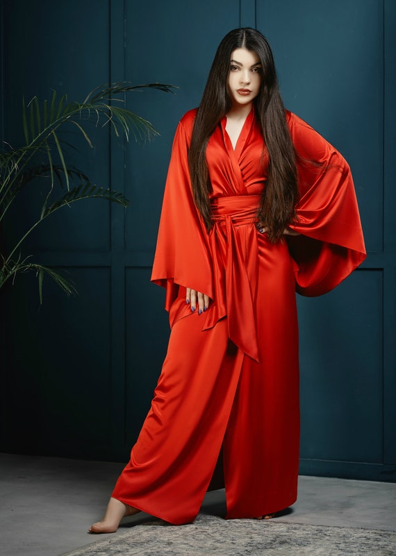 red kimono dressing gown