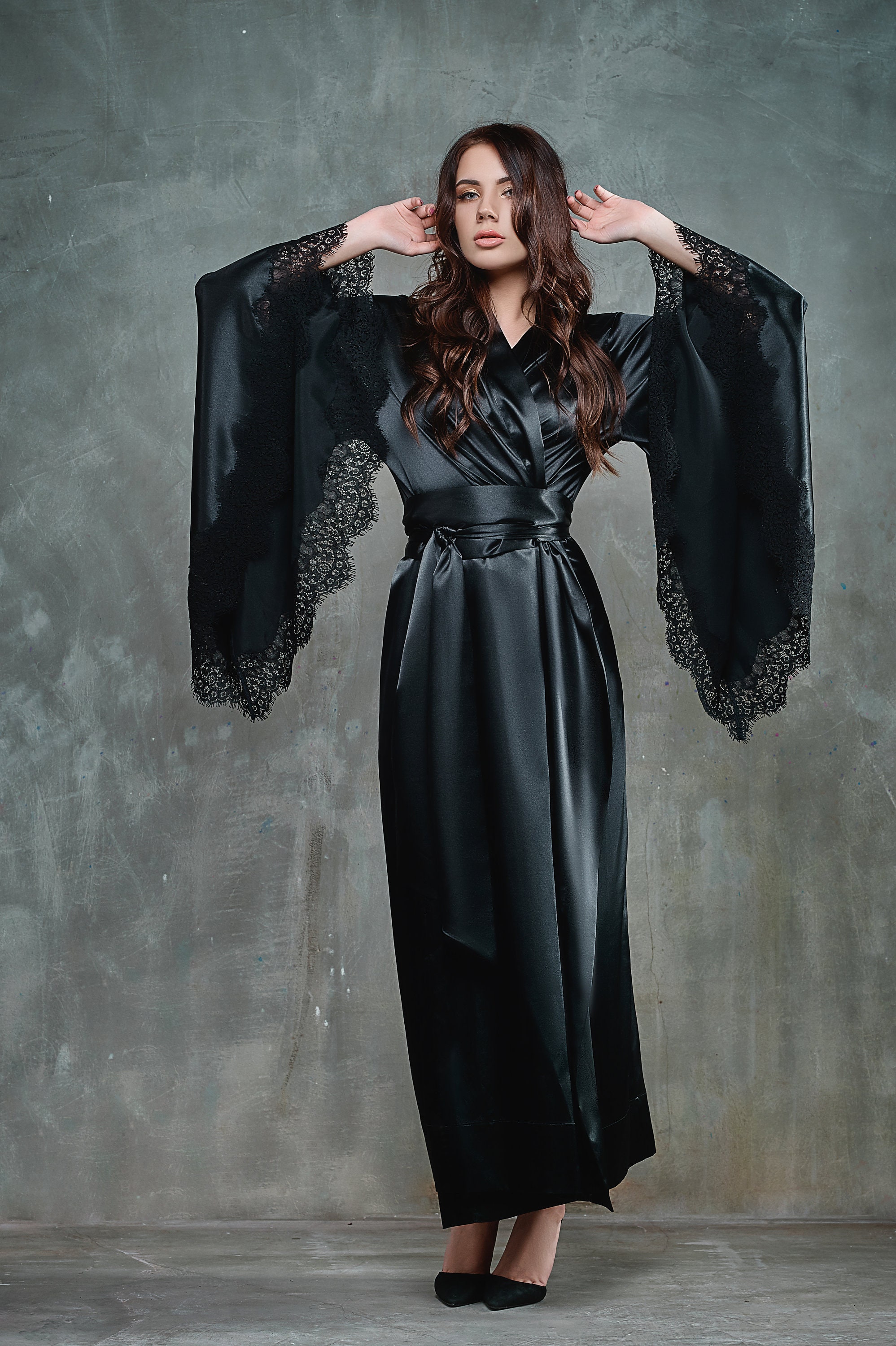 black silk robe womens