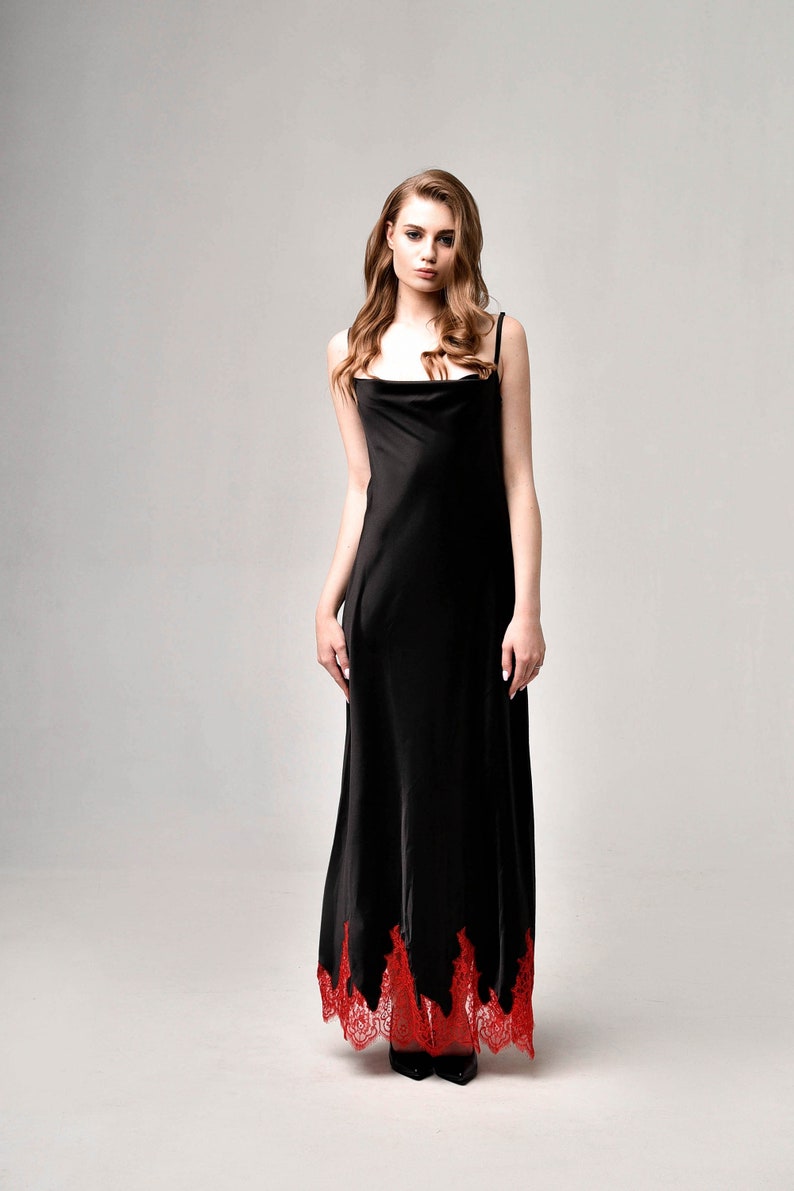 Long Black Nightgown Satin Slip Silk Slipblack Slip Etsy UK