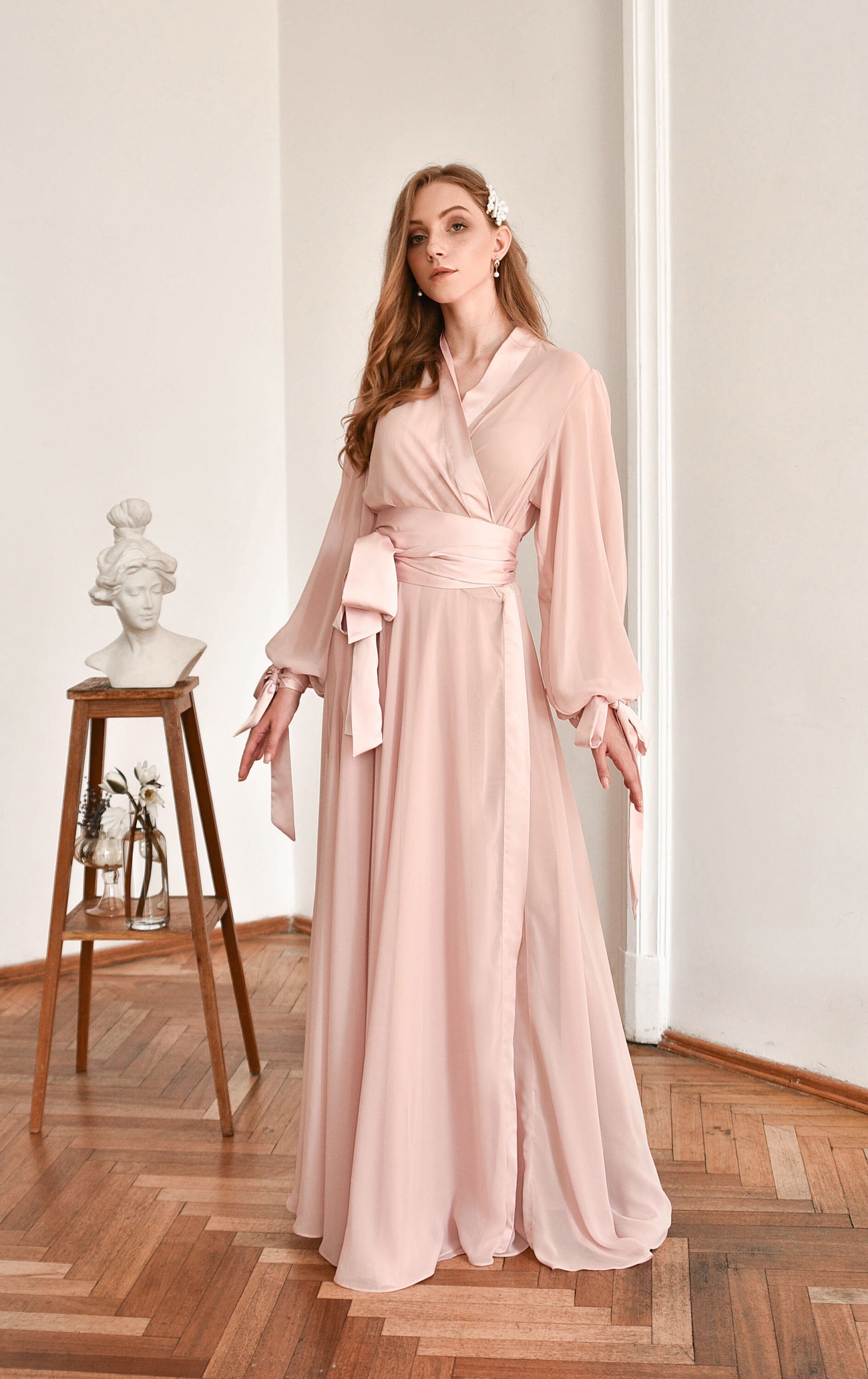 Long Blush Sheer Robe Womens Pink Robe Blush Long Robe Pink Etsy