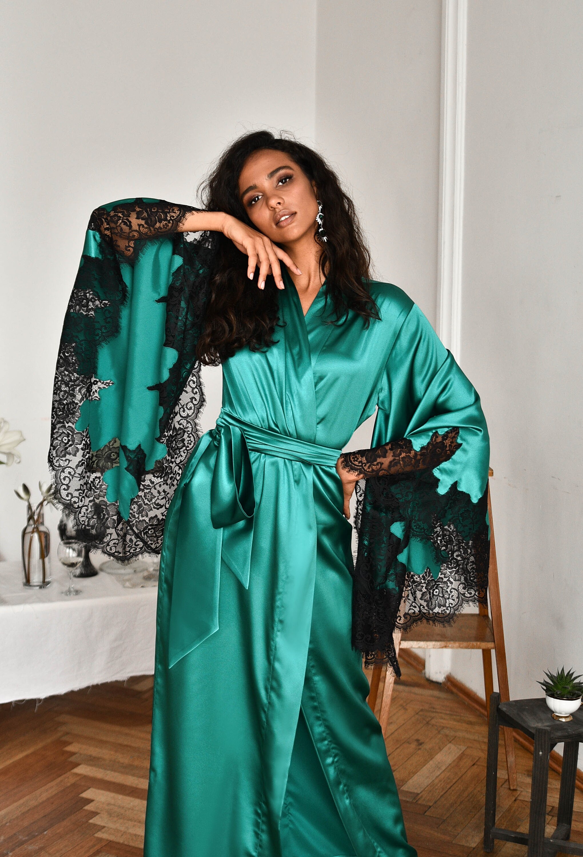 emerald green kimono dress