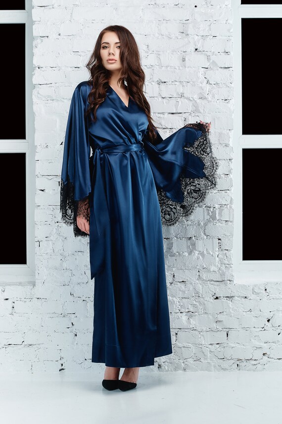 blue kimono dressing gown