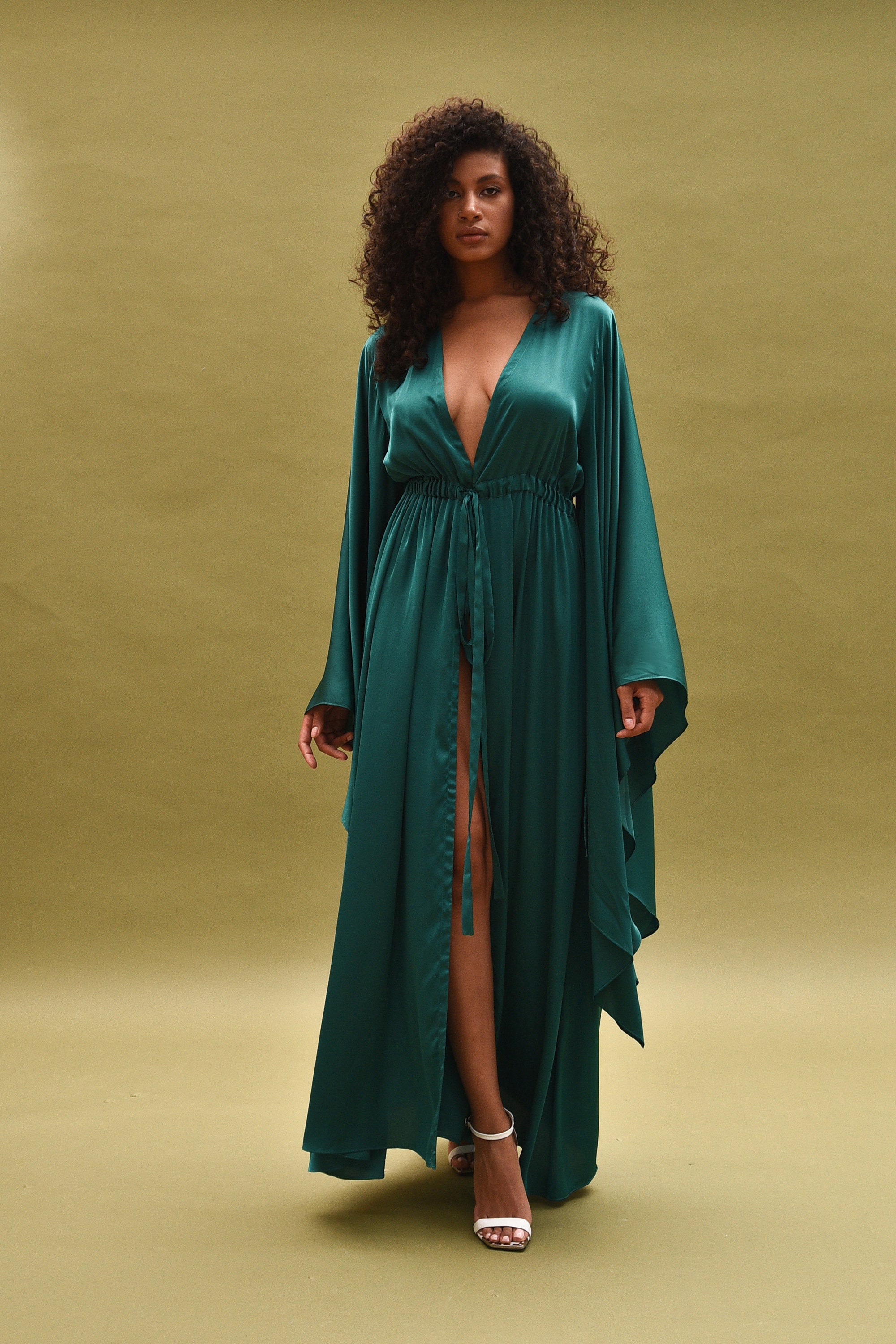 green floral robe