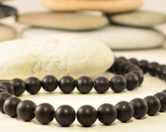 mens black onyx necklace matte black onyx men's bead necklace mens necklace gifts for men long necklace mens jewelry long onyx necklace men