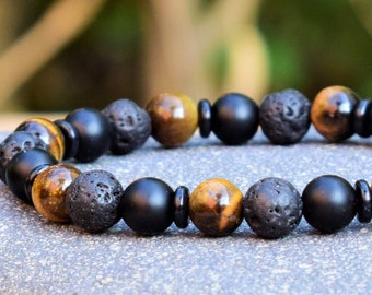 tigers eye bracelet for women mens onyx bracelet lava rock beaded bracelet unisex diffuser lava stone bracelet healing energy protection