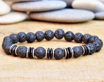 mens lava bead bracelet lava rock jewelry black bead bracelet 8mm lava stone bracelet diffuser bracelet men healing energy spiritual calming