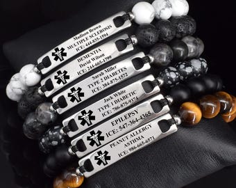 Medical Alert Bracelet - Personalized Medical ID Jewelry - Engraved Emergency Contact - Epilepsy, Diabetes, Dementia, Multiple Sclerosis
