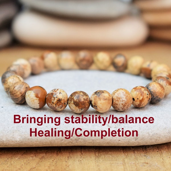 Picture Jasper bracelet relaxation healing crystals grounding stone earthy jewelry meditation mala balance emotional stability calming peace