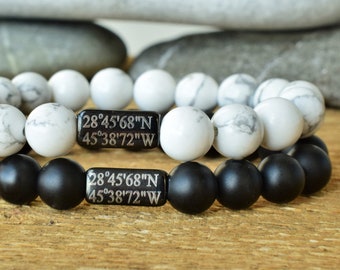 long distance relationship boyfriend gift couples bracelets beaded bracelet set black white 2ps howlite onyx him and her jewelry