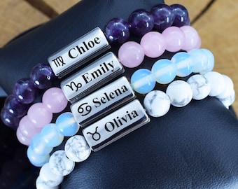 Zodiac Bracelet Custom Zodiac Sign Jewelry Birthday Astrology Horoscope Gift for Her Women Bead Crystal Bracelets Personalized Birth Month