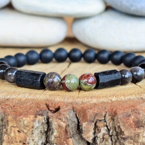 pulsera tourmalina negra cruda cristal negro tourmaline hombres pulsera EMF pulsera de piedra masculina pulsera de piedra hombres yoga mala hombres pulsera de muñeca