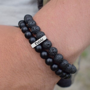 Name Bracelet for Men Custom Engraved Mmens Beaded Bracelet Personalized Gift for Men Him Boyfriend Anniversary Christmas Valentines Day