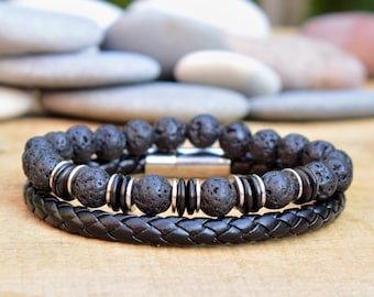 protection bracelet lava stone bracelet lava rock bracelet mens bead bracelet gemstone bracelet men energy stacking stretch bracelet set