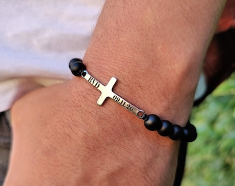 mens cross bracelet for him engraved cross jewelry christian religious faith communion day gift christening confirmation men bible verse