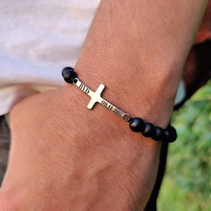 mens cross bracelet for him engraved cross jewelry christian religious faith communion day gift christening confirmation men bible verse