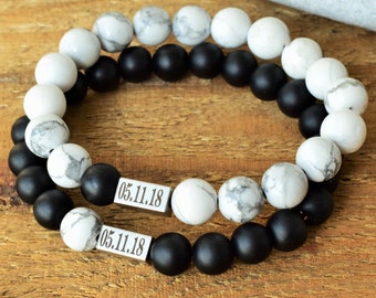 Couples Onyx Howlite Bracelet Beaded Relationship Bracelets Matching Friendship Bracelet Love Bracelets Lond Distance Gift Boyfriend