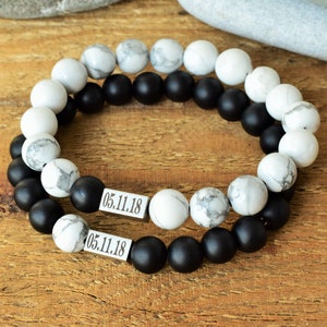 pulseras de pareja regalo a distancia para novio novia pulsera set su y ella regalo de joyas para él a juego conjunto conmemorativo pulsera de fecha