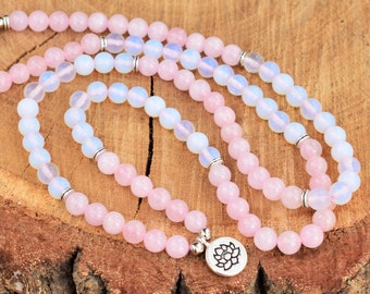 108 mala beads prayer beads bracelet lotus mala bead 108 mala brcelet rose quartz mala moonstone pink mala beads necklace mala wrist mala