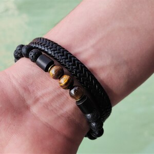 mens bead bracelet set black leather bracelet boyfriend bracelet birthday gift braided bracelet homme husband bracelet anniversary gift him