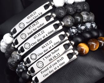 Custom Sobriety Bracelet - Recovery Jewelry - Gifts for Boyfriend Dad Friend - Sober Date Anniversary Birthday